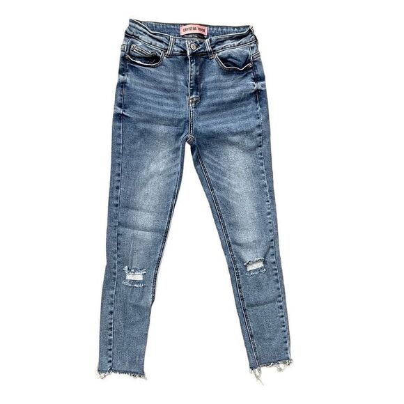 Crystal Rock High Rise Distressed Raw Hem Skinny Denim Jeans Size 7 - Picture 1 of 8